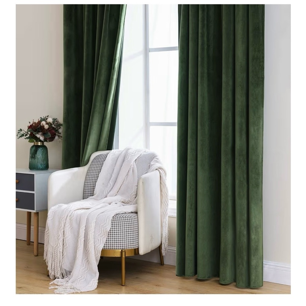 Deep Green Velvet Curtains - 52” W x 84” L - Picture 2 of 7